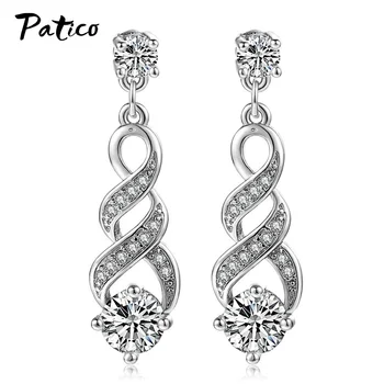 

Four Claw 6mm AAA Cubic Zirconia Long Piercing Drop Earrings Women Wedding 925 Sterling Silver Dangle Jewelry Rose Gold Color