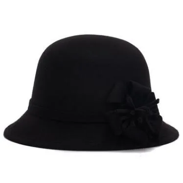 SHALUOTAOTAO тренд осень зима женские Fedoras модные цветочные украшения Sombreros элегантные винтажные женские бренды Панама шляпа новинка - Цвет: Black