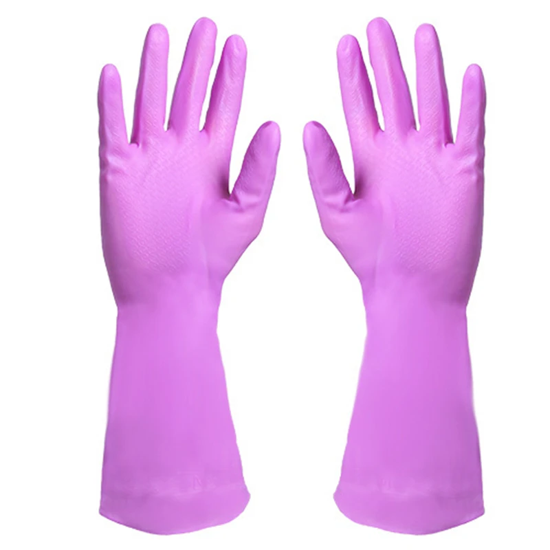 Purple Латексные перчатки для мытья посуды на кухне прочные резиновые перчатки для мытья пальцев ПВХ водонепроницаемые женские перчатки для уборки дома - Цвет: Purple