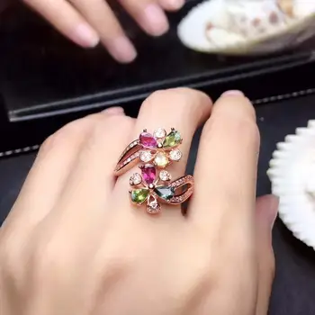 

Anniversary ring Flower Natural and Real Tourmaline ring Anniversary ring 925 sterling silver Fine jewelry For men or women