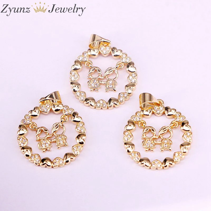 Pendants 10 шт., 20 мм, золотой цвет, прозрачный CZ Micro pave мальчик и девочка любовник кулон ожерелье Шарм ювелирные изделия - Окраска металла: Pendants