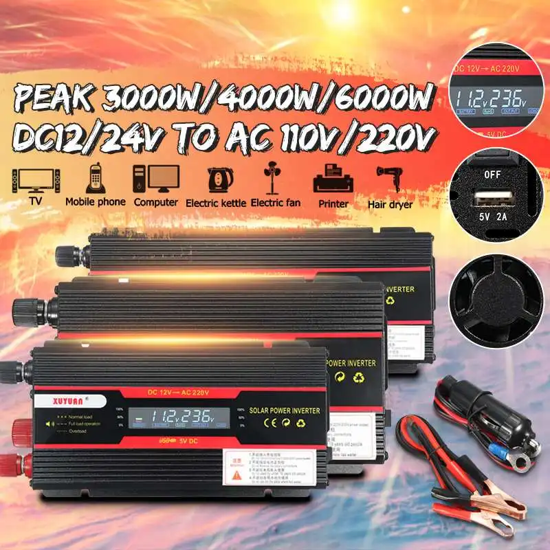 

Autoleader 6000W Power Inverter LCD Display DC 12/ 24V to AC 110V/220V Modified Sine Wave Converter for car and truck