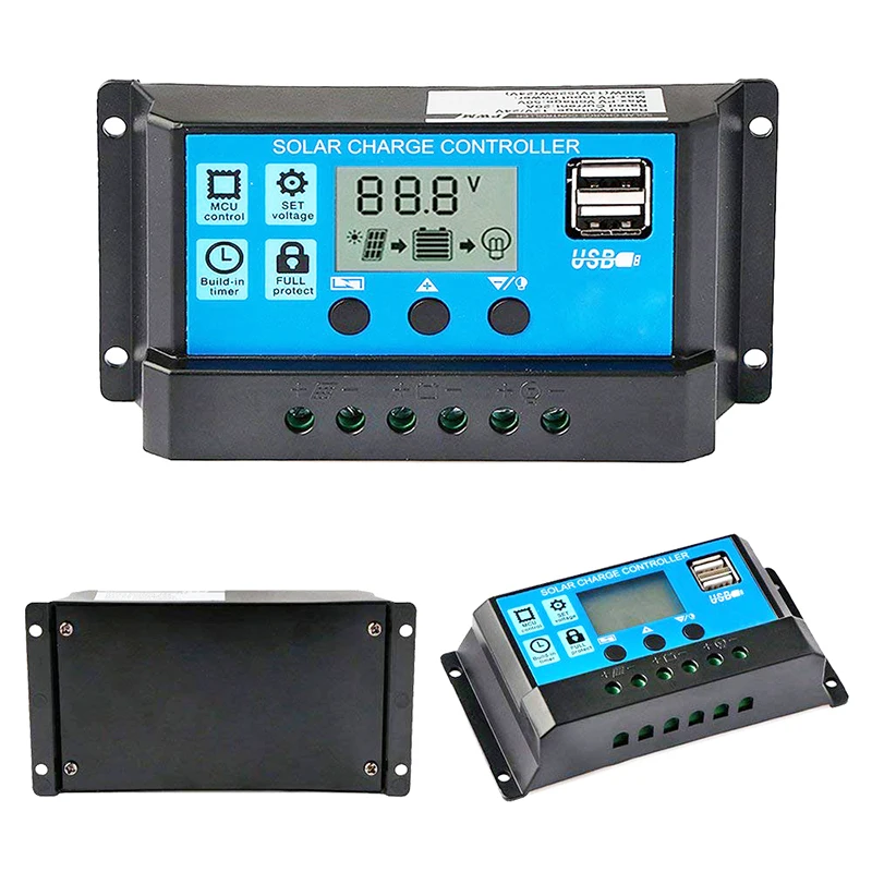 Solar Controller with LCD Display & Dual USB Output - PWM Battery Charger