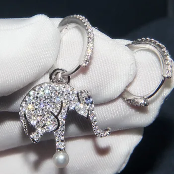 

Baoyocn Luxury Brand Real 925 Sterling Silver Asymmetric Small Elephant Earrings with pearl Cubic Zirconia Stones Women Jewelry