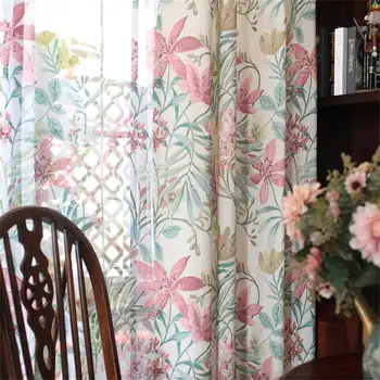 

American Country Cotton and Linen Printing Flowers Screen Bedroom Fabric Drapes Semi-shading Curtains for living room MY041-5
