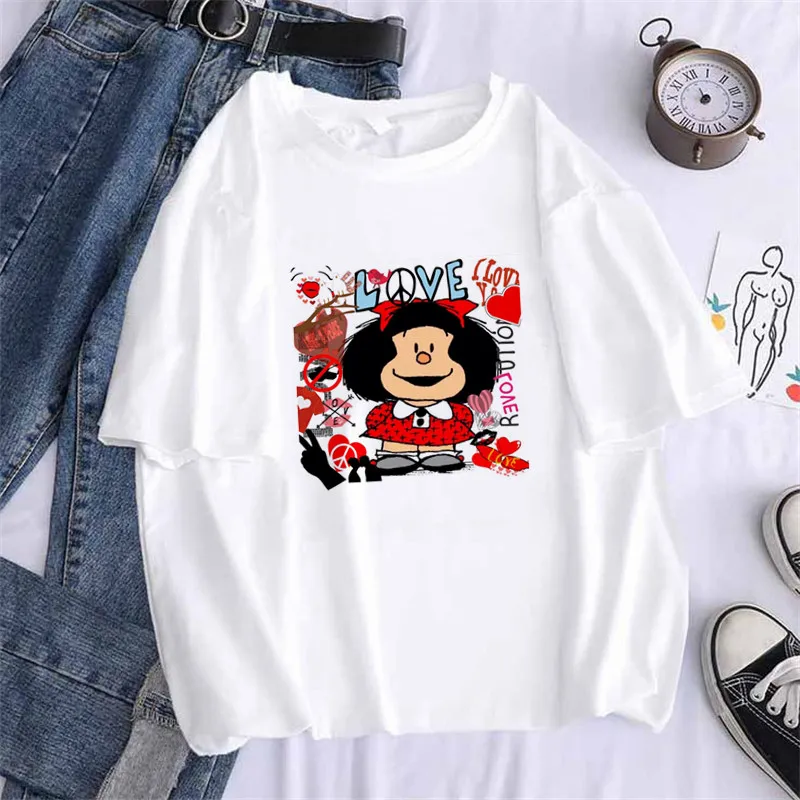 

Women Mafalda Cute Graphic Harajuk Print T-shirt Tops 2020 Summer Fashion Short Sleeved T-shirt Girl,Drop Ship