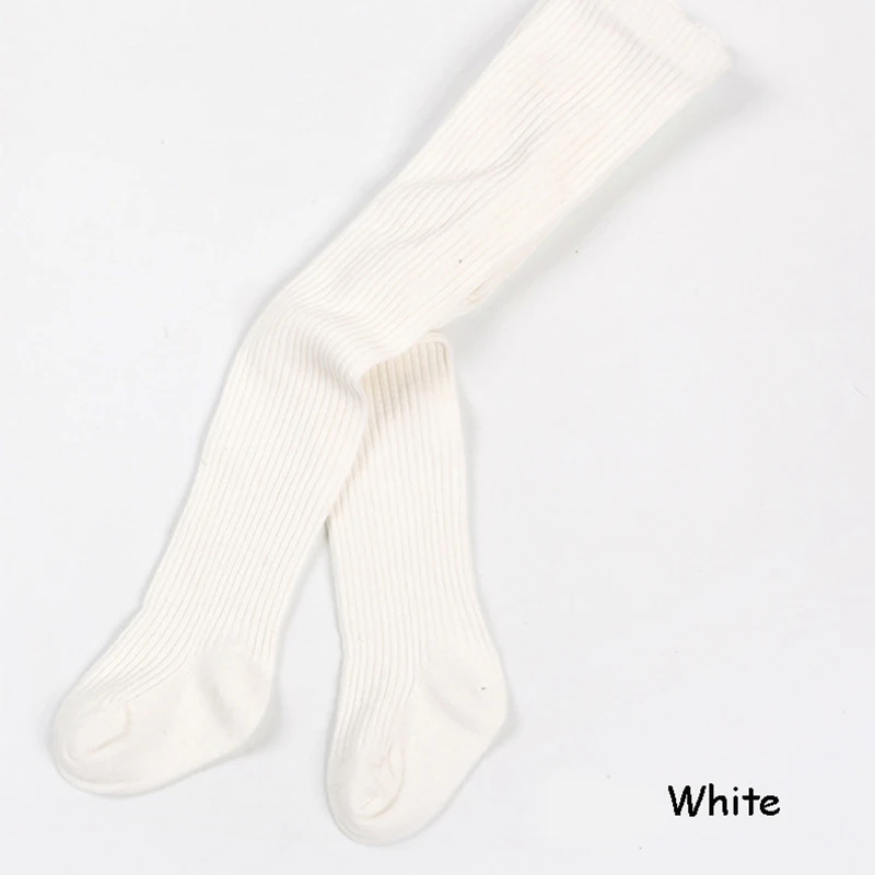 White Колготки для малышей; сезон осень-зима; колготки для малышей; теплые хлопковые колготки в рубчик для маленьких мальчиков и девочек; однотонные плотные колготки ярких цветов - Цвет: White