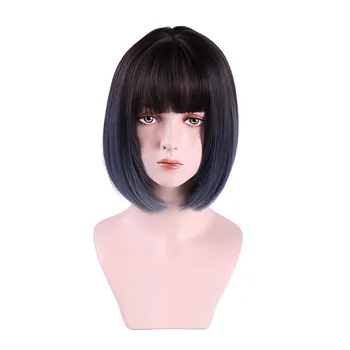 

Short Blue Square Wig For White Women Ombre Brown Bob Wig Cosplay Synthetic Hair Wigs Heat Resistant Fiber Hair BY064