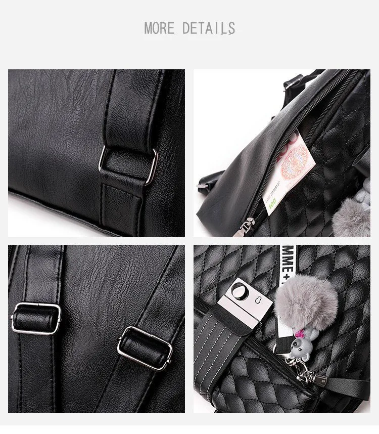 2019 Brand Designer Women's Quilted Leather Backpack Purse Ladies Fashion Leisure Rucksacks Anti Theft Backpacks with Lock Black (8)