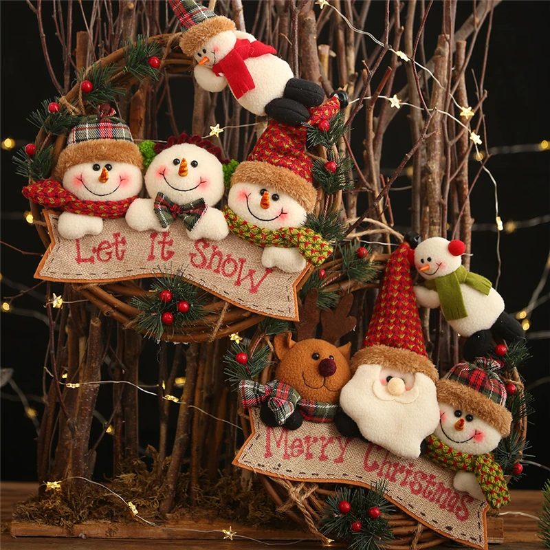 Год рождественские украшения Рождество Санта Клаус Снеговик Лось ротанговое Кольцо Кулон украшения для дома Natal Noel