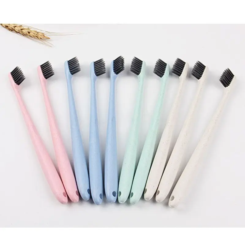 10Pcs Bamboo Charcoal Nano Soft Bristles Toothbrushes Wheat Straw Handles Teeth Whitening Oral Health Care for Kids Adults#11