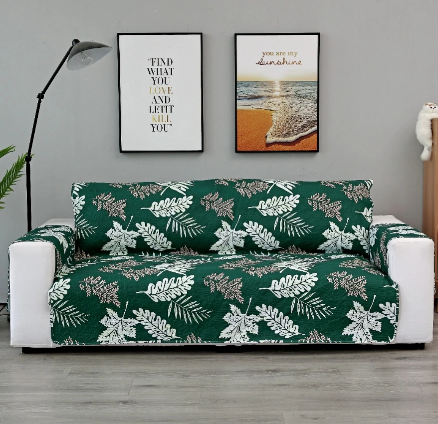 Sectional Sofa Towel Waterproof Couch Cover Embossing Process Removable Armrest Leave Print Slipcover Cocover Canap Protector