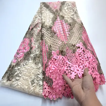 

Hot selling embroidery french lace with stone and beads Guipure solid African tulle fabric High Quality Wo536