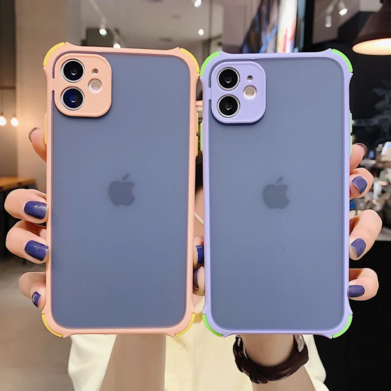 Shockproof Phone Case For iPhone 11 Pro Max XR X XS Max 7 8 6 Plus Soft TPU Border Matte Back PC Candy Color Back Cover