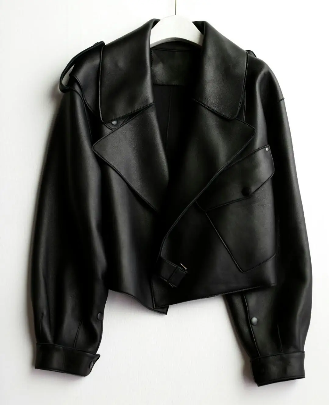 

2019 new ladies high quality fashion long-sleeved lapel lambskin motorcycle leather 0918