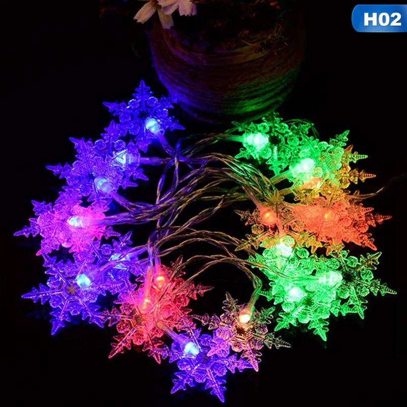 

20 LED Colorful White Snowflake String Lights Fairy Garland Decoration For Christmas Tree New Year Room Battery Operated