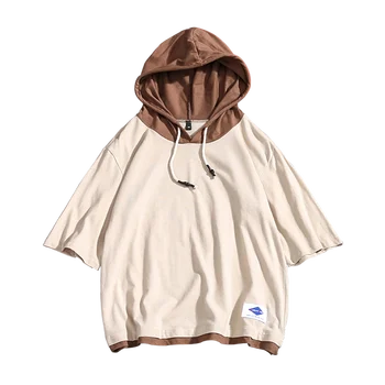 

men loose hooded t-shirt trend street men's hoodie t shirt Good quality cotton men's hip-hop short sleeve tees