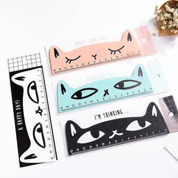 

Four colors are available for students to learn practical stationery cute cat wooden ruler