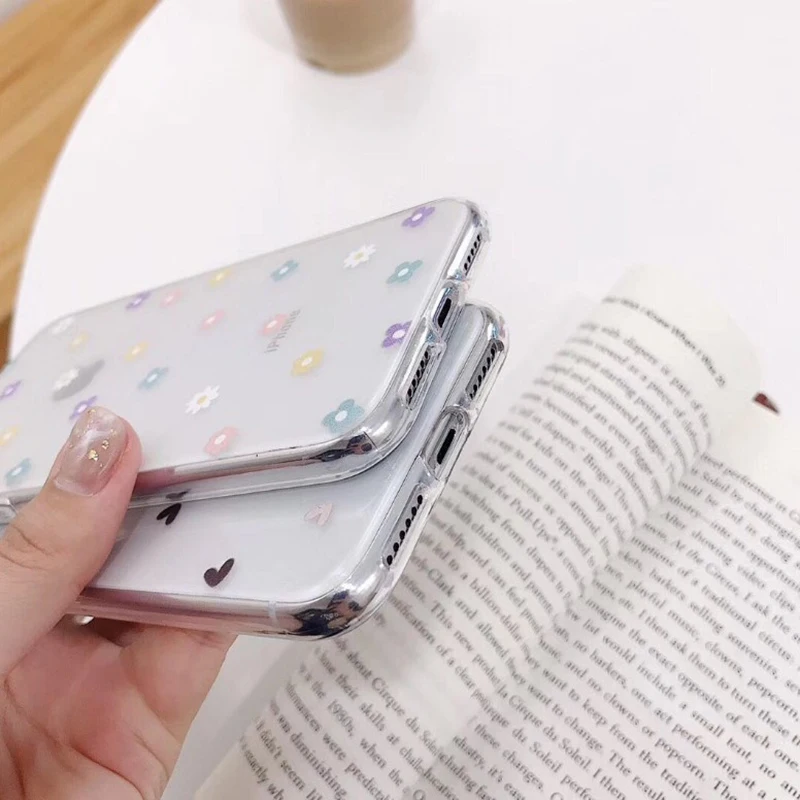 Прозрачная силиконовая задняя крышка с цветами и сердечками для Apple iphone 11 Pro XS Max X