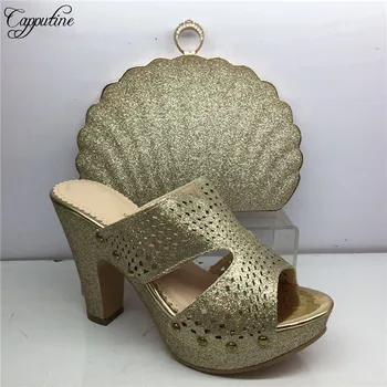 

Popular gold party set high heel pump shoes and clutch handbag set GY41, heel height 8cm