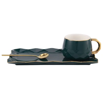 

North European Ceramic Cup with Plate Creative Gold Coffee Cup Snack Dish Set Simple English Afternoon Tea Cup with Spoon