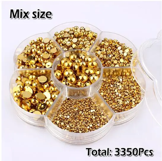 Gold mix 3350pcs 1000pcs/bag colourful round half pearl beads flat back For jewelry making Sewing Plastic ABS Pearl Beads2mm/3mm/4mm/5mm/6mm/8mm - Цвет: Gold mix 3350pcs