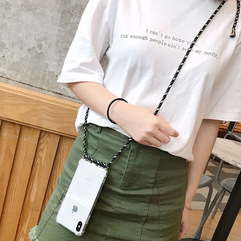 

Phone Case with Lanyard For iPhone XS Max XR XS X 7 8 6 6S Plus Transparent Case Necklace Cross Shoulder Neck Strap Rope Cord