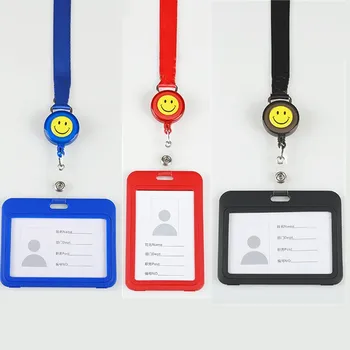 

1set Plastic Badge Holder Card Holder with Retractable Badge Reels Lanyard school office supplies