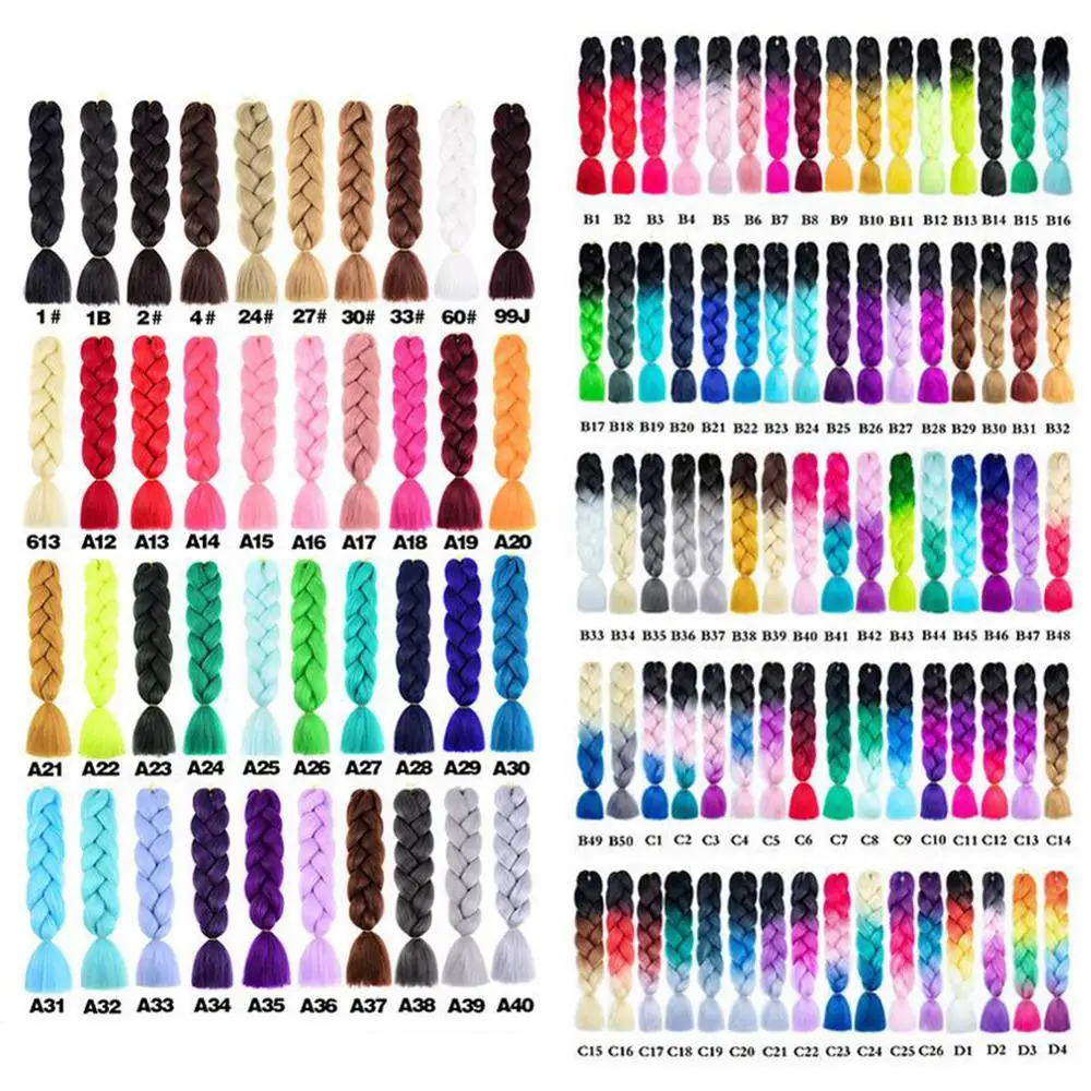 Jumbo Braiding Hair Extensions Kanekalon Braiding Hair 24 Inch Ombre Multiple Tone Colored Synthetic Hair for Women