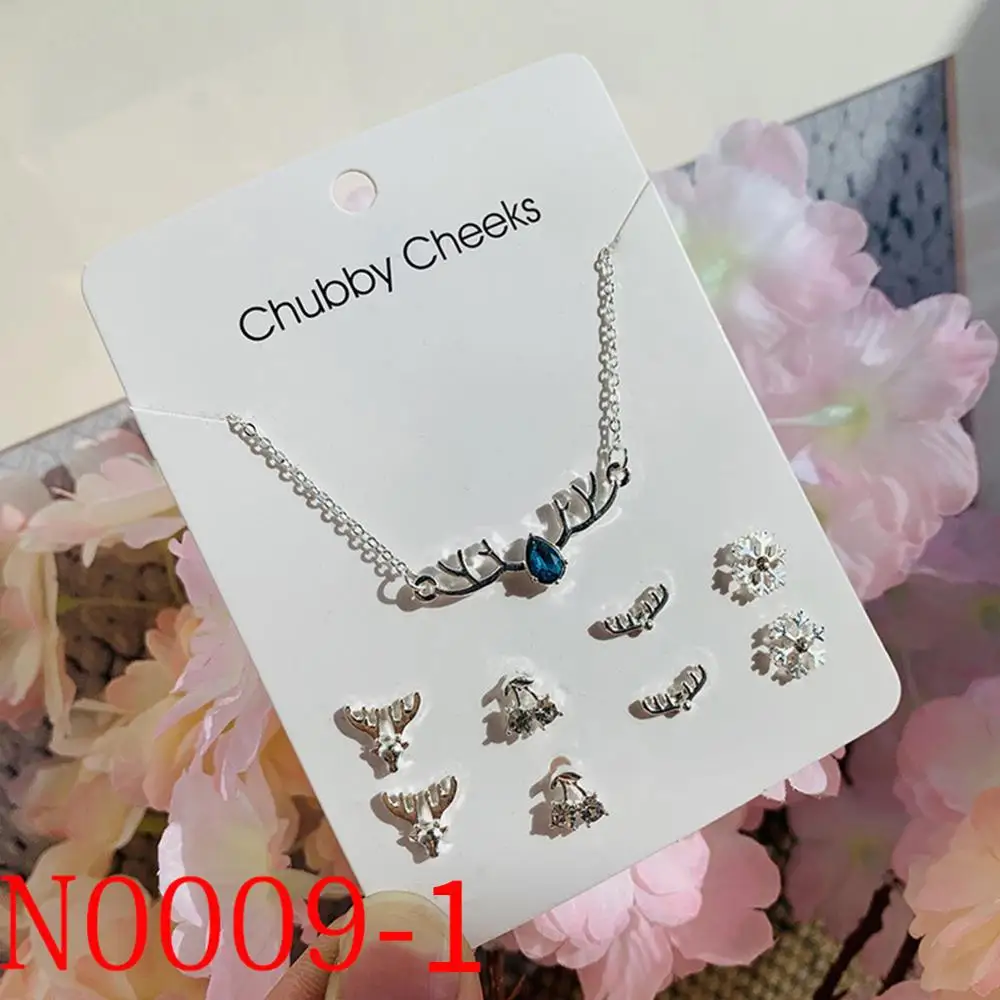 

6 Pairs/set A Week Earrings 2019 Cute Silver Stud Earrings Necklace Set For Women Stars Heart Crystal Earring Girls Kids Jewelry