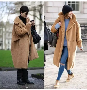 

Faux Fur Coat Women 2019 Autumn Winter Drop Sleeve Lamp Fur Coat Plush Warm Thicken Overcoat Goddesses Long Teddy Coat Female