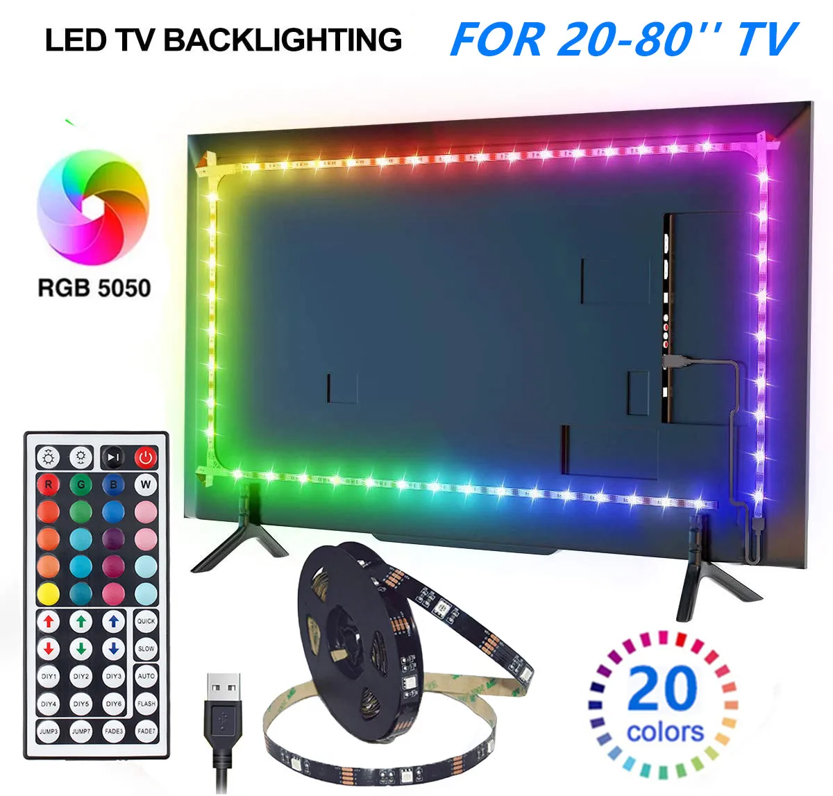 

RGB 5050 TV Backlight USB 5V LED Strip Lights with 44-key Remote Controller Color Changing Led Strip TV Ambilight