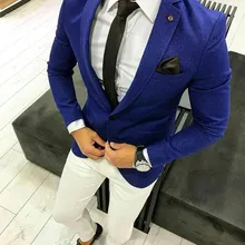 Королевский синий мужские свадебные костюмы 2 шт. Блейзер делового костюма заостренный лацкан Костюм Homme вечерние костюмы(Королевский синий пиджак+ белые брюки