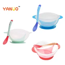 YANuo cuenco de succión para bebés y niños pequeños, juego de alimentación con cuchara, vajilla de silicona anticaída y anticaliente con cubierta
