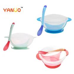 YANuo – ensemble de vaisselle en Silicone pour bébés, bol à aspiration, cuillère d'alimentation, Anti chute et Anti chaleur, costume avec couvercle 