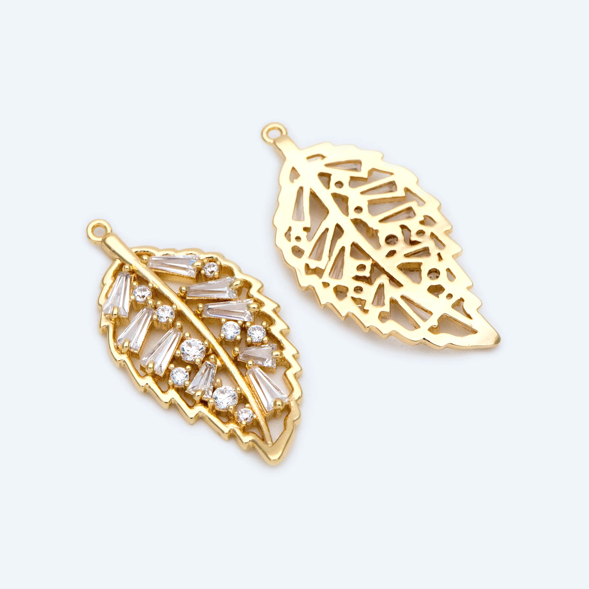 4pcs CZ Paved Gold Leaf Charm Hollow Pendant 14x27mm For DIY Jewelry Making / Finding Accessories (GB-1555) | Украшения и