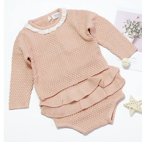 Baby Girls Boys Clothing Sets Spring Autumn Fashion Baby Girls Clothes Long Sleeve Knit Sweater+Shorts Sets of Children - Цвет: Pink