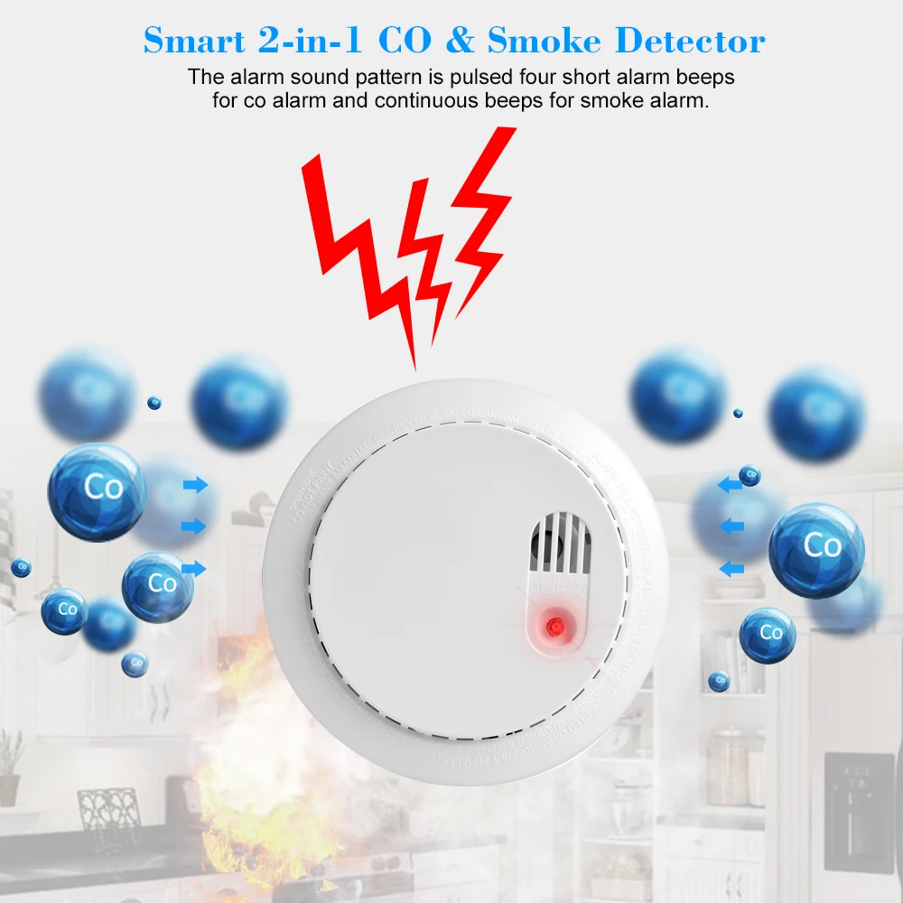 Tuya Wifi датчик дыма Wifi детектор угарного газа сигнализация с светодиодный светильник мигающий Предупреждение приложение уведомление толкание