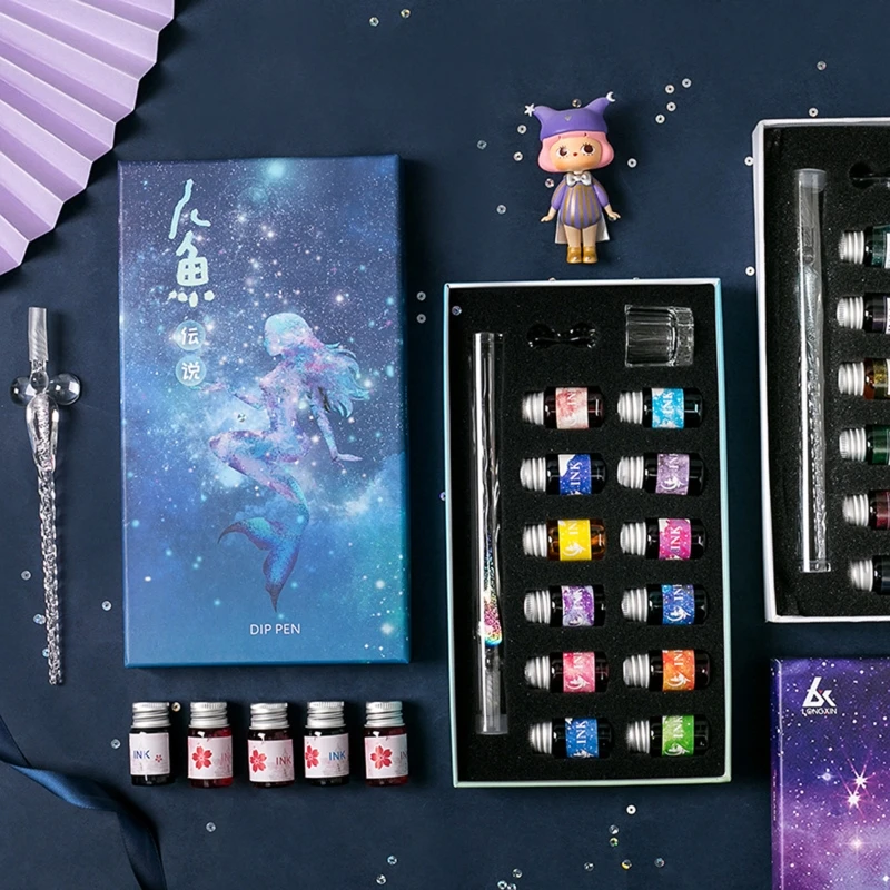 Crystal Starry Sky Glass Pen and Ink Set Glass Dip Pen Fountain Pen Inks  for Writing Drawing Office School Supplies GK99 - AliExpress