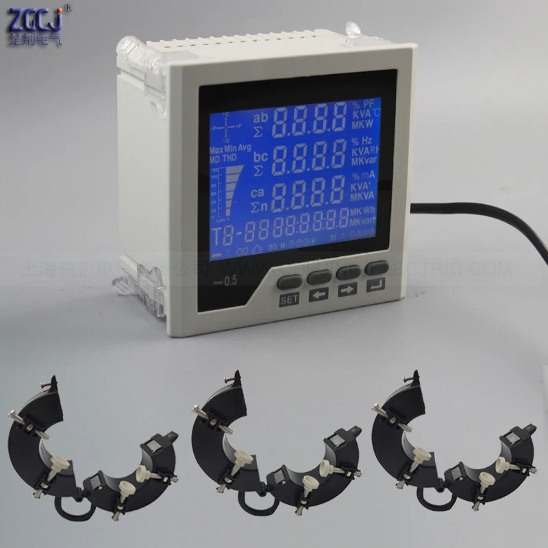 

3 phase LCD multifunction meter power factor power energy KWh AC 800A 450V ampere voltage Watt panel meter multimeter with RS485
