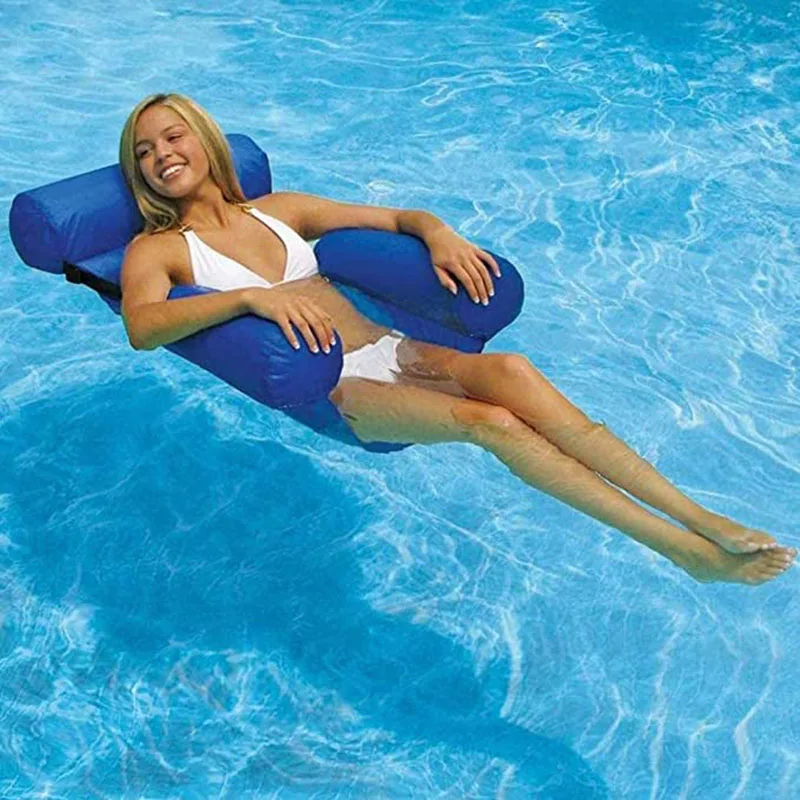 Pool water sports hammock pvc summer inflatable foldable floating row backrest air mattresses bed easy carrying lounger chair