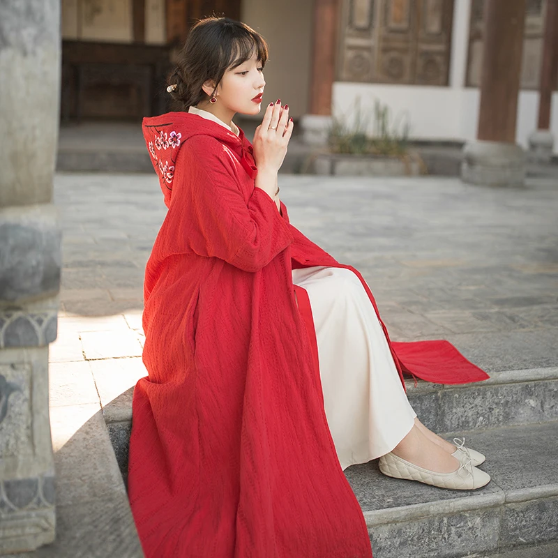 New Autumn Women Long Trench Coat Cape Coats Red
