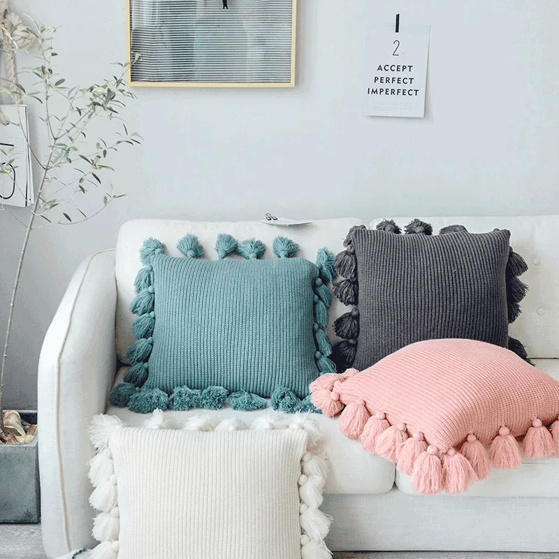 Oure Color Pink Knitted Cushion Cover With Tassels Boho Fringe Case Decorative Drop Shippng Sofa Accent Pillow 45x45cm Home Oure Color Pink Knitted Cushion Cover With Tassels Boho Fringe Case Decorative Drop Shippng Sofa Accent Pillow 45x45cm Home