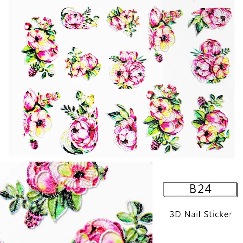 Наклейка s 3D акриловая Выгравированная наклейка с цветком для ногтей тисненые Цветочные Водные Наклейки для ногтей эмаистичные наклейки для ногтей Мода для дизайна ногтей - Цвет: AAS06543
