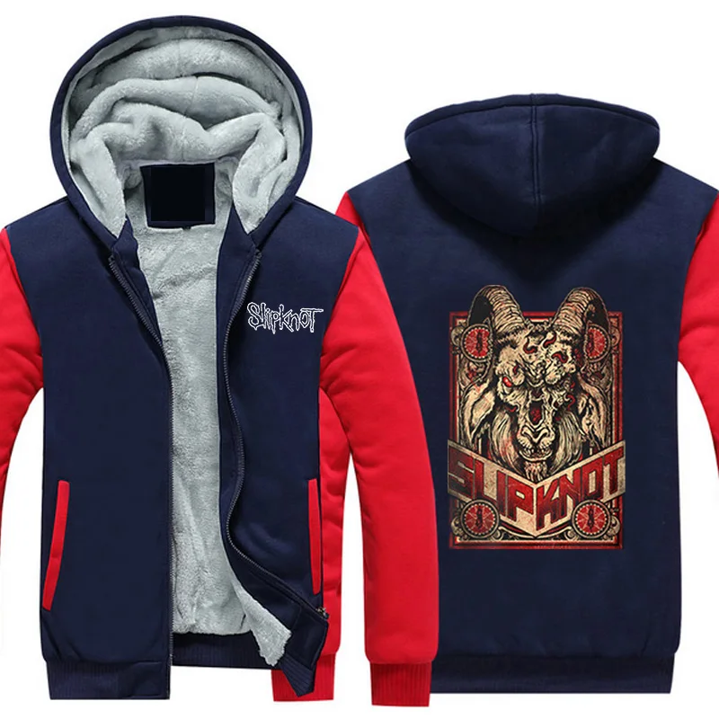 Зимняя куртка с капюшоном на молнии, рок-группа Slipknot, модный принт, утолщенная, удобная, теплая толстовка, повседневная наклейка, хлопковые пальто
