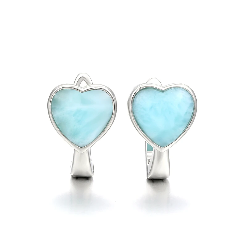 2021 Simple Fashion Geometric LOVE Charm 925 Sterling Silver Jewelry Gift Classic Natural Precious Larimar Earrings for Women