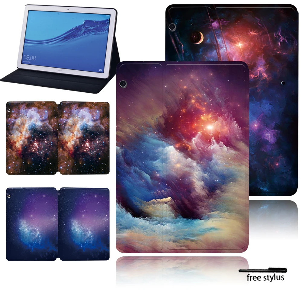 

Tablet Case for Huawei MediaPad T3 8.0/T3 10 9.6 Inch/T5 10 10.1 Inch PU Leather Stand Tablet Cover(with Space Patterns) + Pen