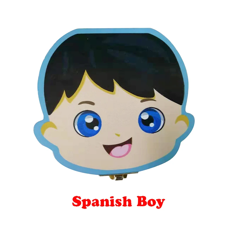Деревянный Детский ящик для зубов английский/испанский/португальский молочные зубы пуповины органайзер для хранения мальчиков и девочек сувенир чехол подарки для детей - Цвет: Spanish Boy