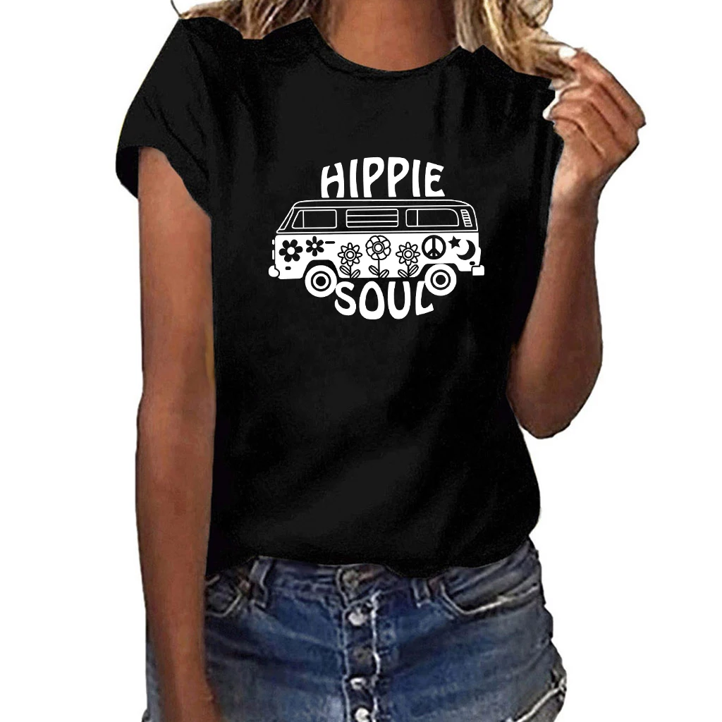 

Hillbilly Graphic Aesthetic Cotton T-shirts Womens Summer White Blakc Short Sleeve O-Neck Tops Tees Printed HIPPLE SOUL BUSE