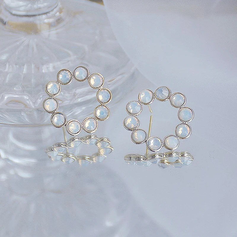 Korean Fashion Round Gemstone Circle Women Earring Romantic 14K Real Gold High Quality Simple Stud Earrings Jewelry Pendant - Image 3